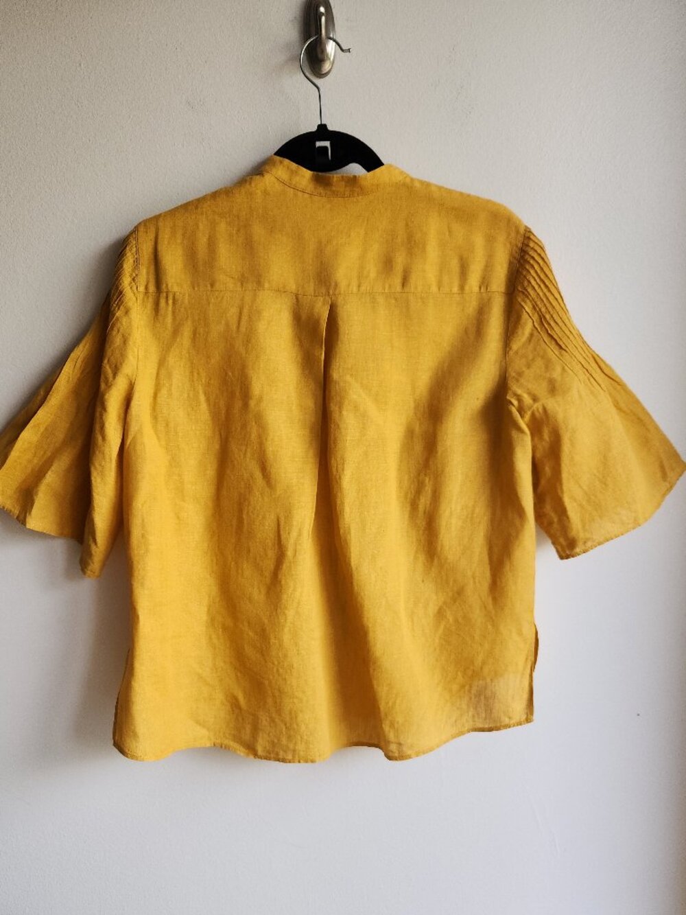 Akris Punto Yellow Linen Pintuck Sleeves Blouse - Sz 8 - Picture 5 of 9